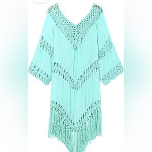 Womens Swimsuit Cover Up Crochet Bikini Turquoise Coverups SZ S/M